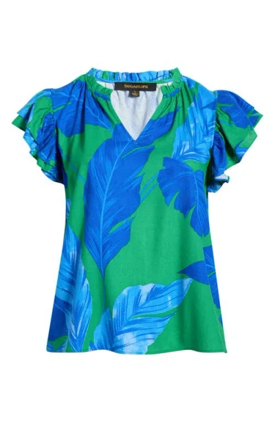 Sugarlips Risette Flutter Sleeve Split Neck Top In Multi
