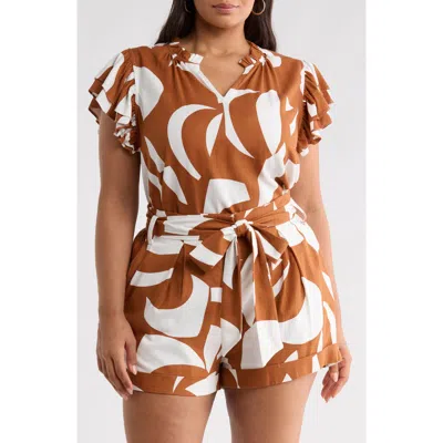 Sugarlips Risette Ruffle Split Neck Top In Oatmeal-white