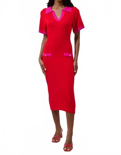 Sugarlips Rison Collared Midi Sweater Dress In Red