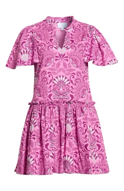 Sugarlips Rockabye Mixed Floral Print Cotton Trapeze Minidress In Purple-pink