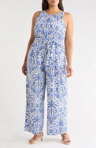 Sugarlips Romina Tropical Jora Sleeveless Jumpsuit In Blue