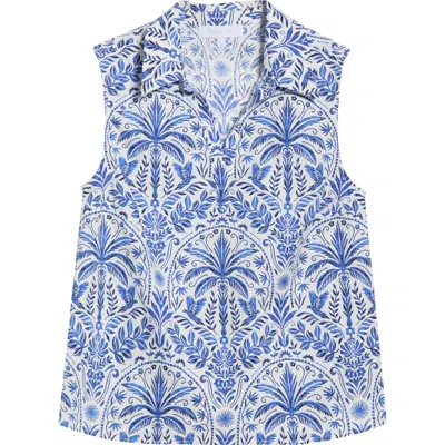 Sugarlips Romina Tropical Kirsa Sleeveless Shell Top In Blue
