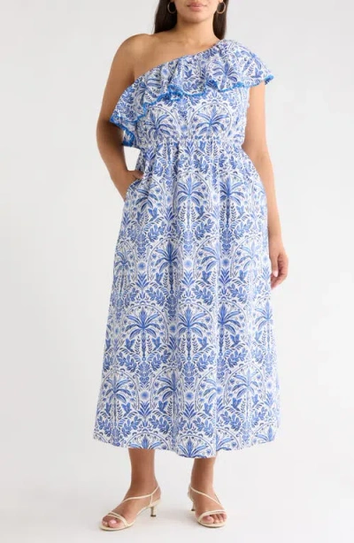 Sugarlips Romina Tropical Suraya One-shoulder Cotton Midi Dress In Multi