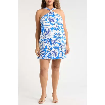Sugarlips Ronan Floral Amory Halter Minidress In Blue