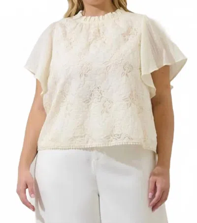 Sugarlips Rosie Embroidered Flutter Sleeve Top - Plus In Ivory In Neutral