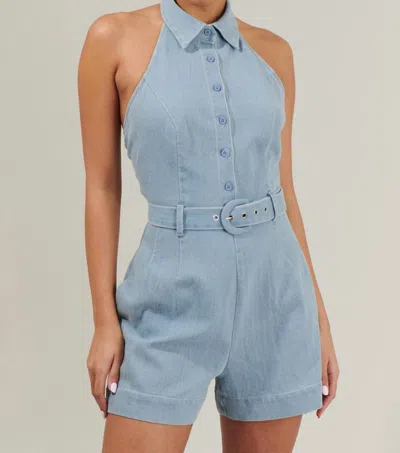 Sugarlips Denim Halter Neck Romper In Light Denim In Blue