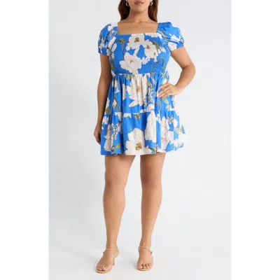 Sugarlips Roswell Floral Smocked Minidress In Blue