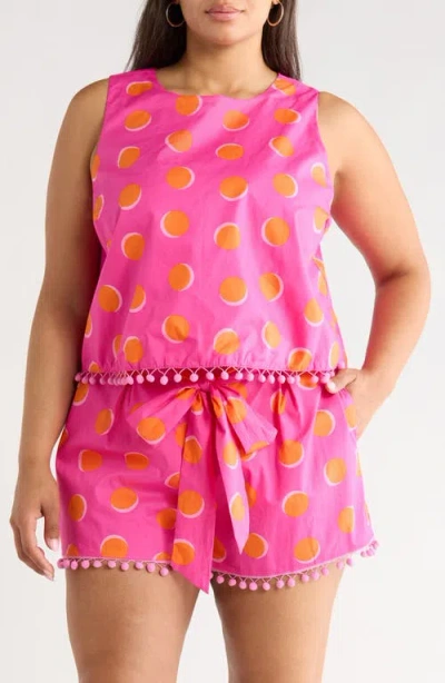 Sugarlips Rosy Dot Pom Sleeveless Top In Pink