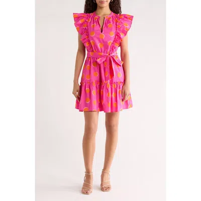 Sugarlips Rosy Polka Dot Ruffle Minidress In Pink