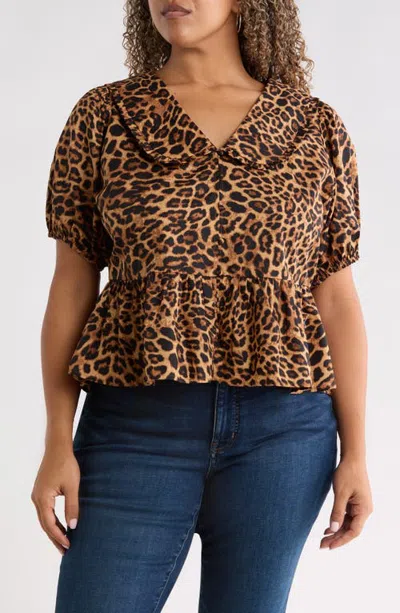 Sugarlips Ruffle Chelsea Collar Peplum Top In Leopard