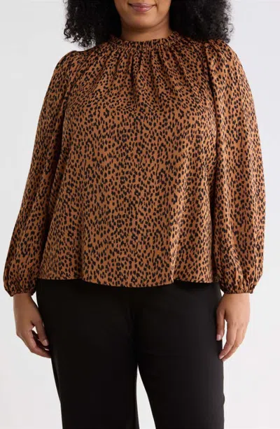 Sugarlips Ruffle Neck Long Sleeve Top In Leopard