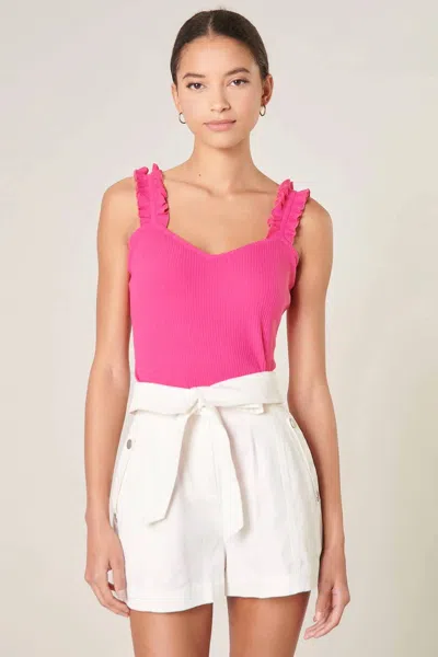 Sugarlips Ruffle Strap Ribbed Knit Tank Top In Pink