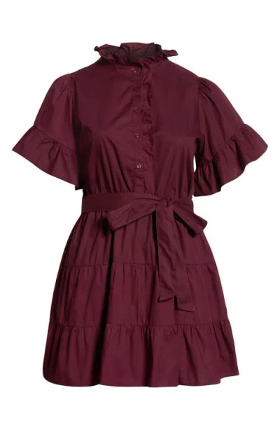 Sugarlips Ruffle Tie Waist Dress In Burgundy