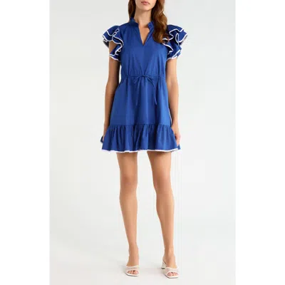 Sugarlips Ruffle Tie Waist Minidress In Navy-white