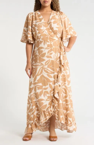 Sugarlips Ruffle Wrap Dress In Brown
