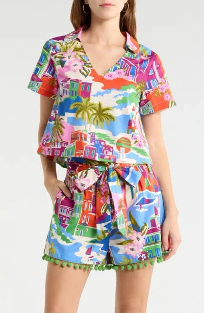 Sugarlips Rumi Town Marlie V-neck Top In Multi