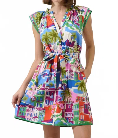 Sugarlips Rumi Town Olera Ruffle Mini Dress In Cream Blue In Multi