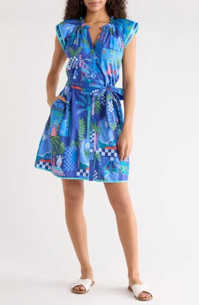 Sugarlips Rumi Town Print Belted Minidress In Blue