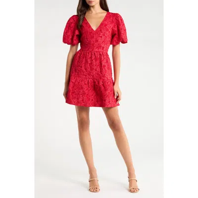 Sugarlips Russa May Floral Jacquard Tiered Minidress In Burgundy