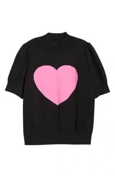 Sugarlips Russel Heart Puff Sleeve Sweater In Black