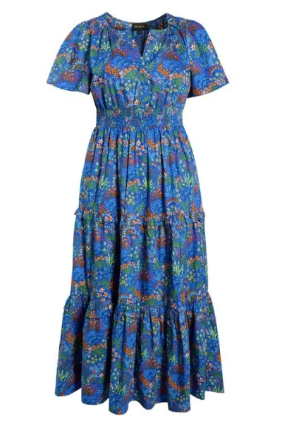 Sugarlips Ruy Floral Palmer Tiered Cotton Maxi Dress In Blue