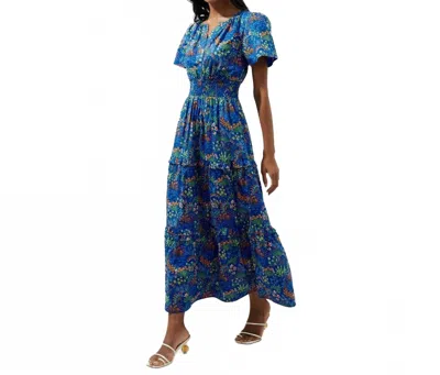 Sugarlips Ruya Floral Palmer Poplin Tiered Maxi Dress In Cobalt Combo In Multi