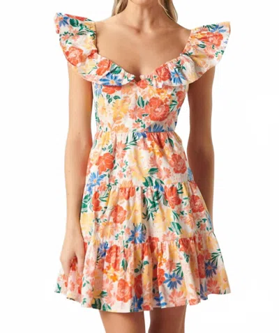 Sugarlips Saint Lucia Floral Sweetheart Ruffle Mini Dress In Orange In Multi