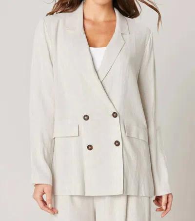 Sugarlips Saint Tropez Linen Double Breasted Blazer In Natural In White