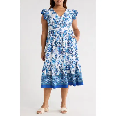 Sugarlips Salema Floral Print Midi Dress In Blue