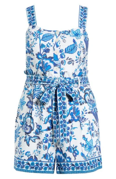 Sugarlips Salema Floral Print Tie Waist Romper In Blue