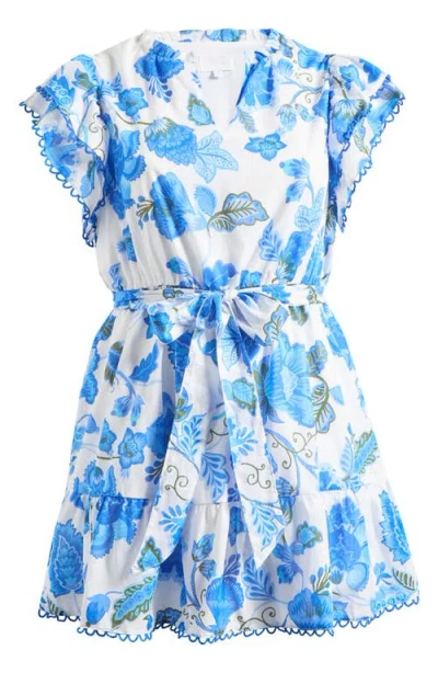 Sugarlips Samian Eriny Floral Ruffle Cotton Dress In Blue