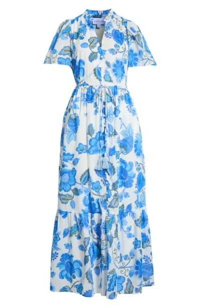 Sugarlips Samian Floral Kissa Button Down Dress In Blue