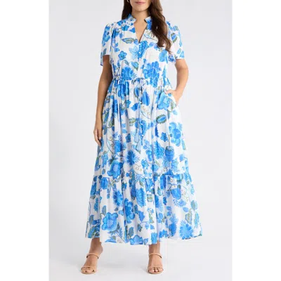 Sugarlips Samian Kissa Floral Button-up Maxi Dress In Blue