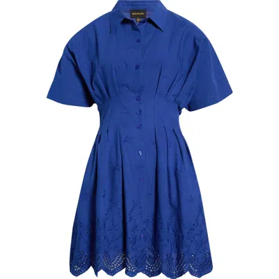 Sugarlips Sammie Pleated Eyelet Cotton Minidress In Blue