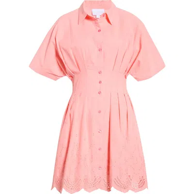 Sugarlips Sammie Pleated Eyelet Cotton Minidress In Pink