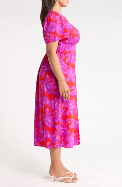 Sugarlips Sandrie Floral Bloom Midi Dress In Red-magenta