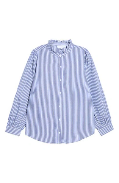 Sugarlips Sandy Ruffle Stripe Button-up Shirt In Blue-stripe