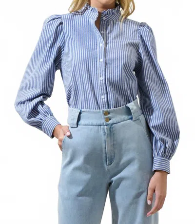 Sugarlips Sandy Striped Button Down Shirt In Blue/white