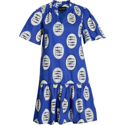 Sugarlips Sardine Sea Azari Cotton Shift Minidress In Blue