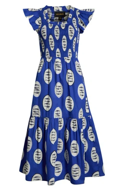 Sugarlips Sardine Sea Glare Smocked Midi Dress In Blue