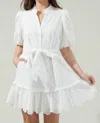 Sugarlips Sky Eyelet Sasha Split Neck Shift Mini Dress In White In White