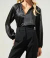 SUGARLIPS SATIN TOP BUTTON BLOUSE IN LIMOUSINE