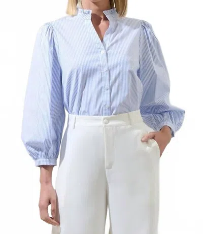 Sugarlips Savannah Striped Button Up Top In Blue White