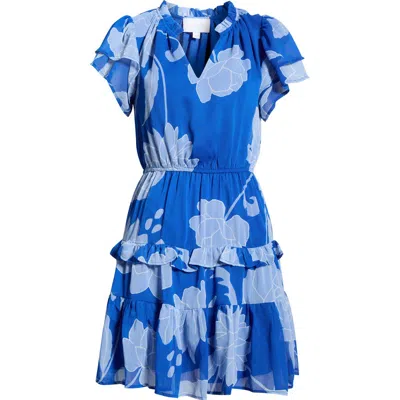 Sugarlips Seabloom Floral Print Ruffle Dress In Blue