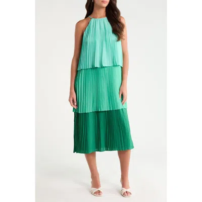 Sugarlips Sealy Pleated Sleeveless Tiered Maxi Dress In Green