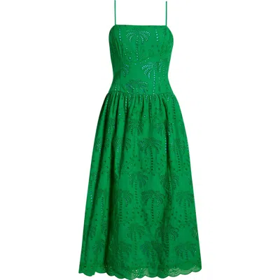 Sugarlips Selry Eyelet Palm Midi Sundress In Green