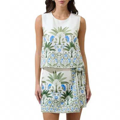 Sugarlips Senara Floral Lisha Sleeveless Tank Top In White/green In Multi