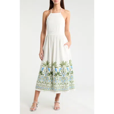 Sugarlips Senara Placed Print Halter Neck Dress In White