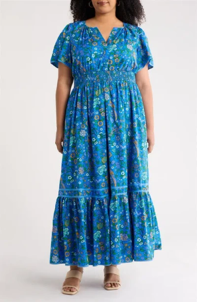 Sugarlips Sendra Floral Cotton Maxi Dress In Blue
