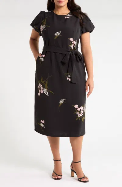 Sugarlips Senidy Puff Sleeve Midi Dress In Black